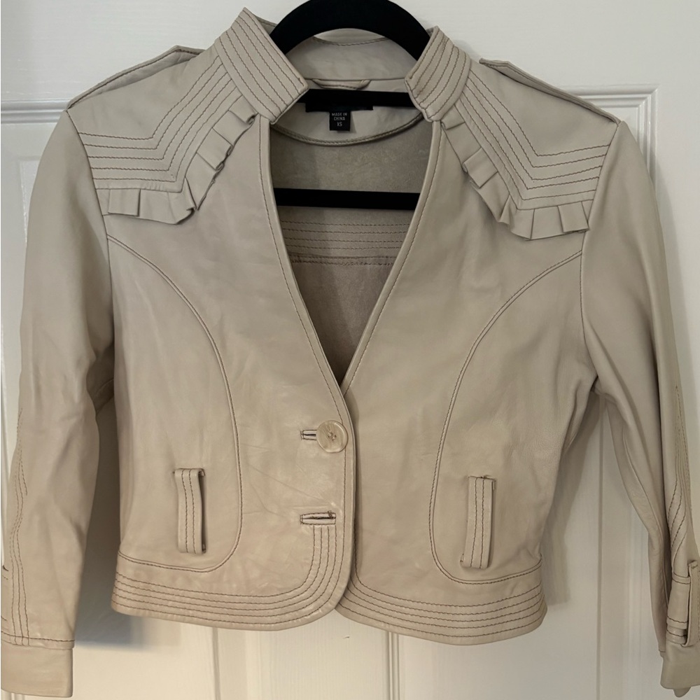 Bebe Cream Ruffle Detail Blazer